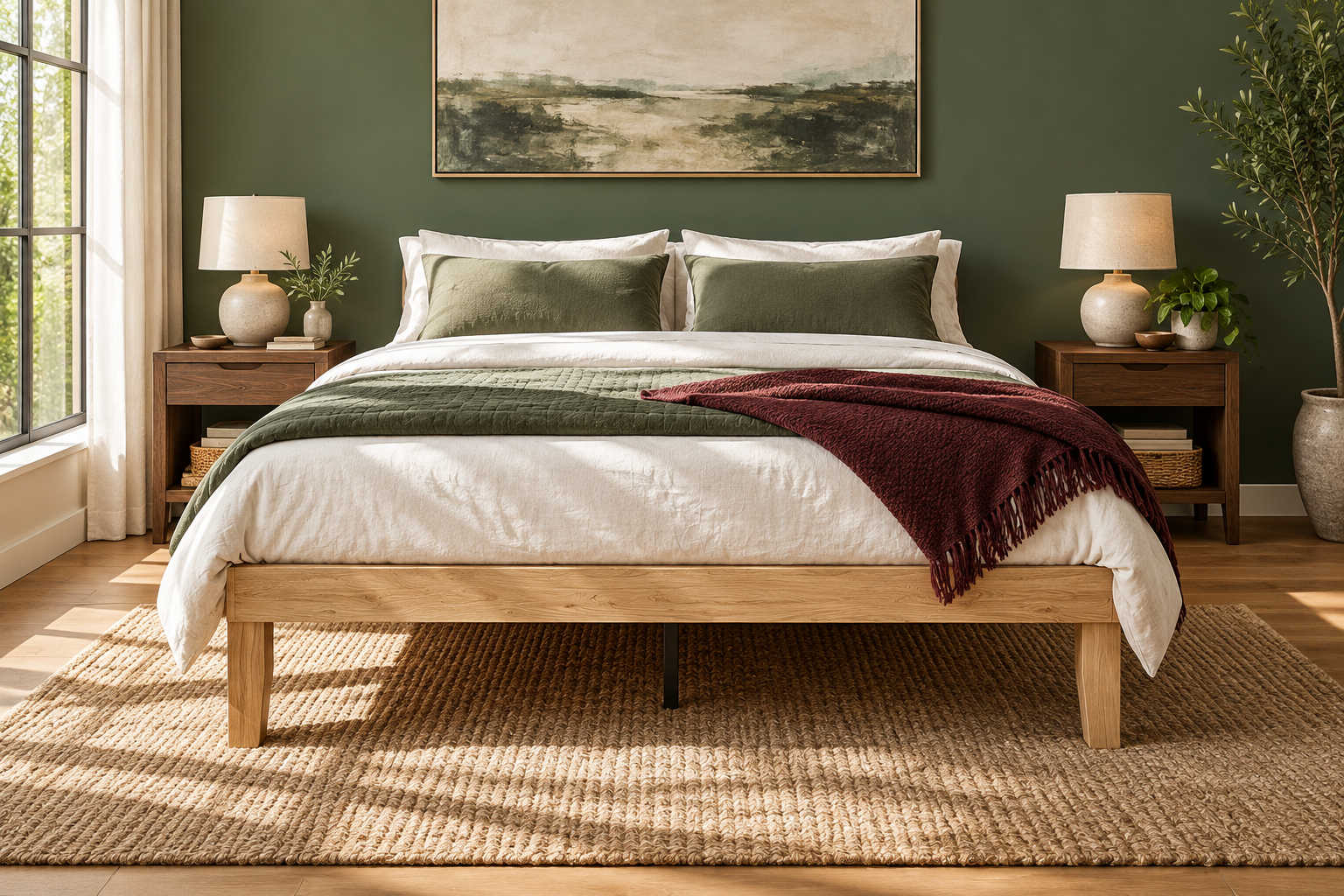 Room Study styling image of the elnure Wooden Platform Bed Frame, King, 150 x 200cm in a naturally lit home interior; other furnishings and accessories shown for styling.