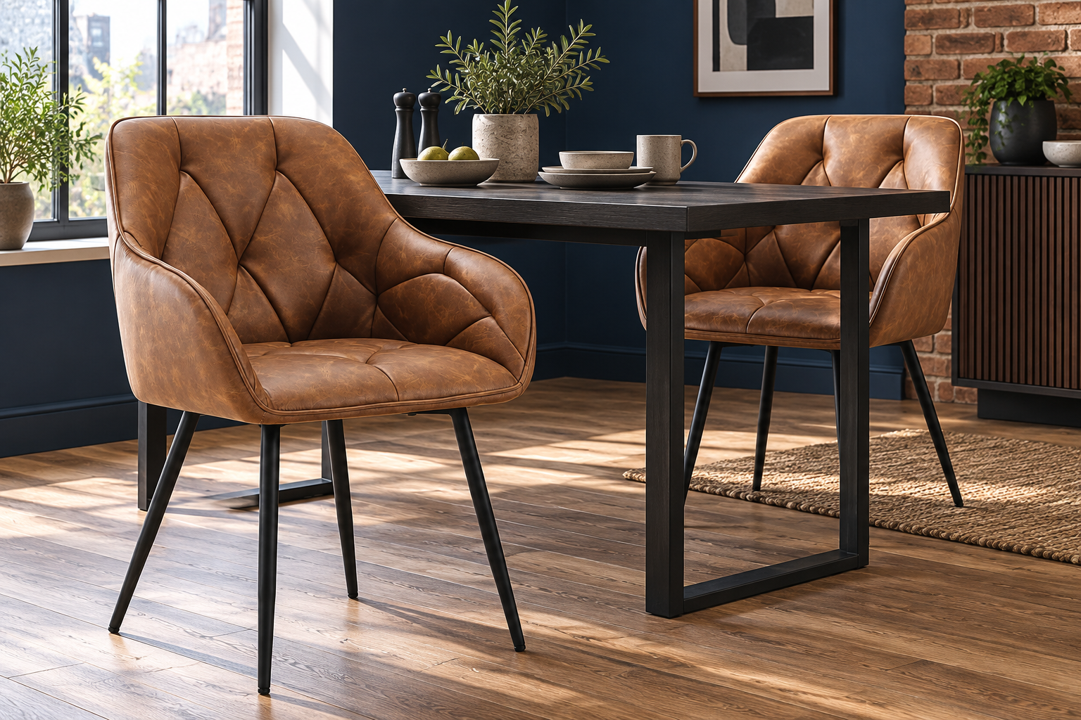 Room Study styling image of the WOLTU Brown Faux-Leather Dining Chairs, Set of 2 in a naturally lit home interior; other furnishings and accessories shown for styling.