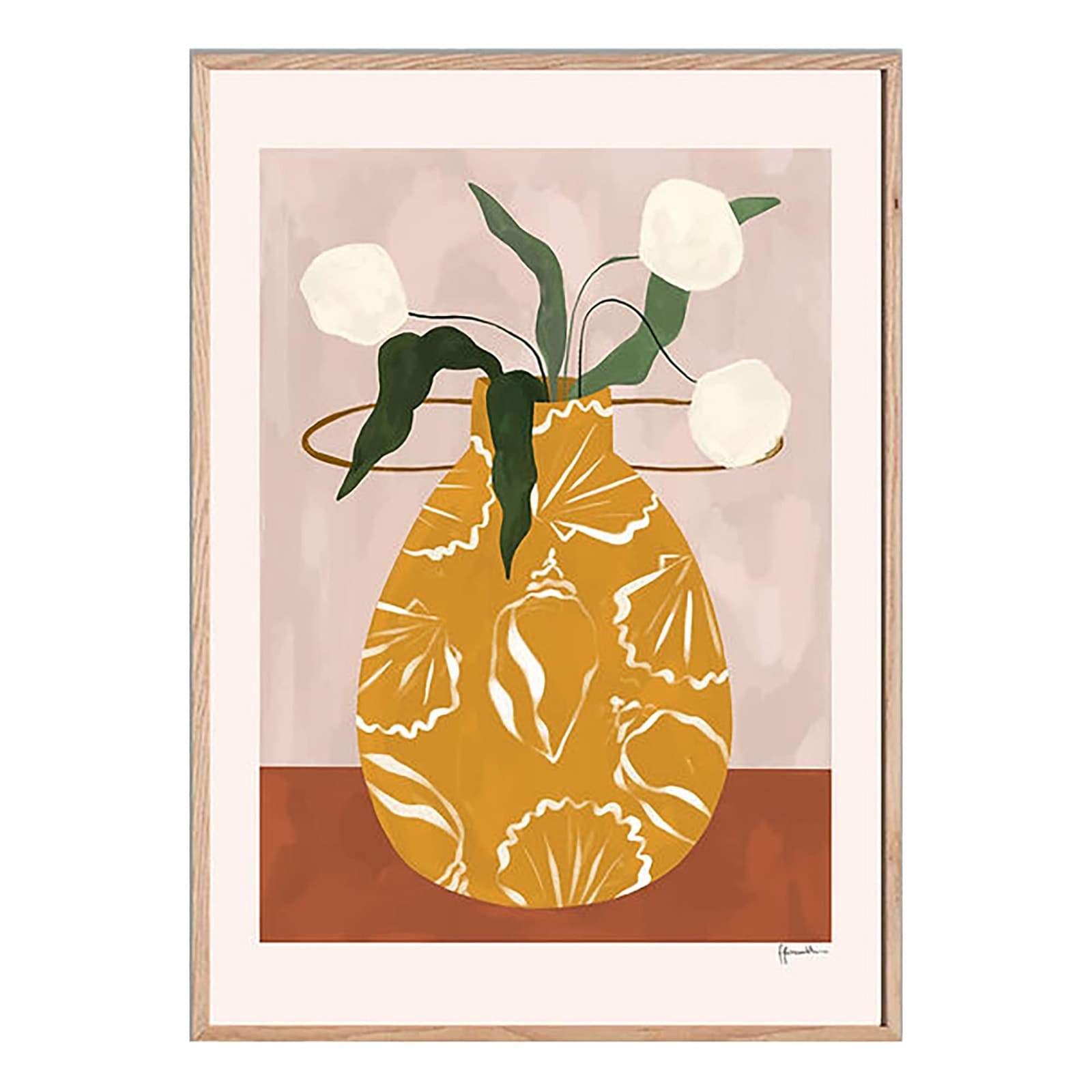 White Flowers in Shell Vase A3 print, retailer photograph