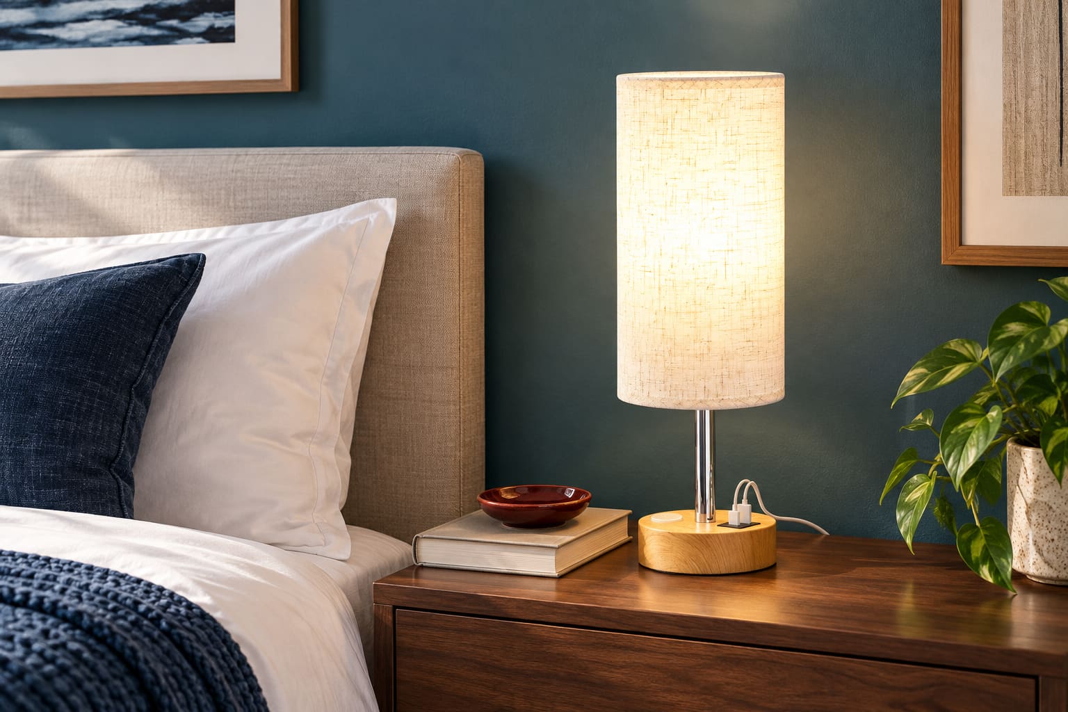 Aooshine Touch Bedside Lamp, Wood Grain, 14in