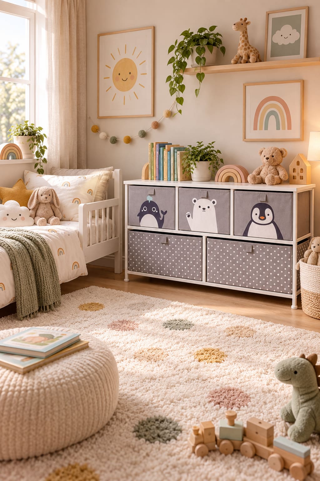 Room Study styling: a five-drawer fabric storage unit with Arctic animal fronts.