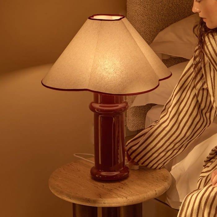 Heath table lamp in port red, retailer reference photograph