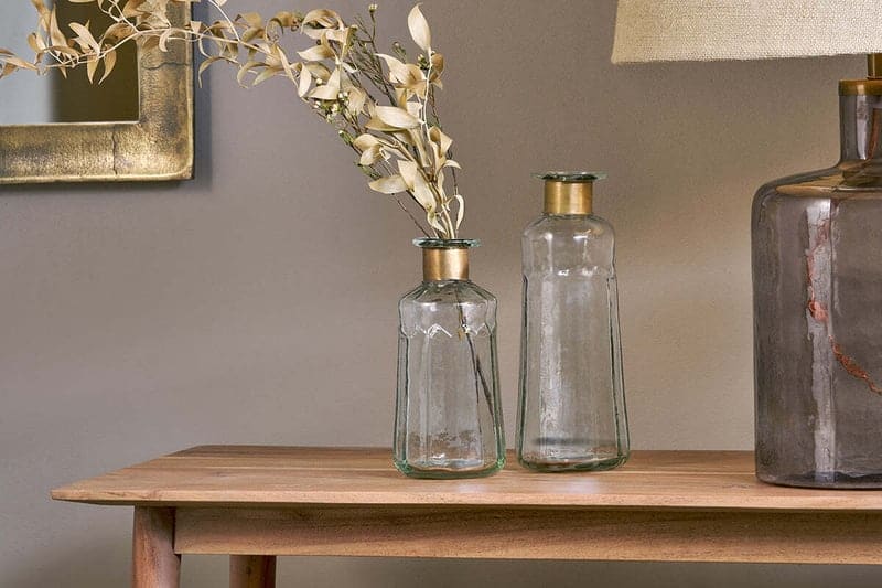 Chara Hammered Bottle: Small · Antique Brass & Clear Glass, retailer reference photograph
