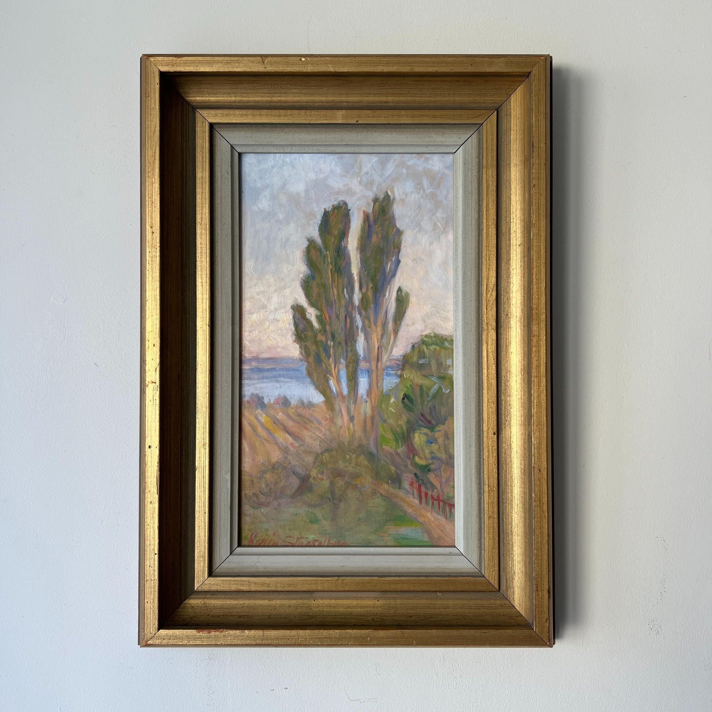 Coastal Poplars Oil Painting, original merchant product photograph