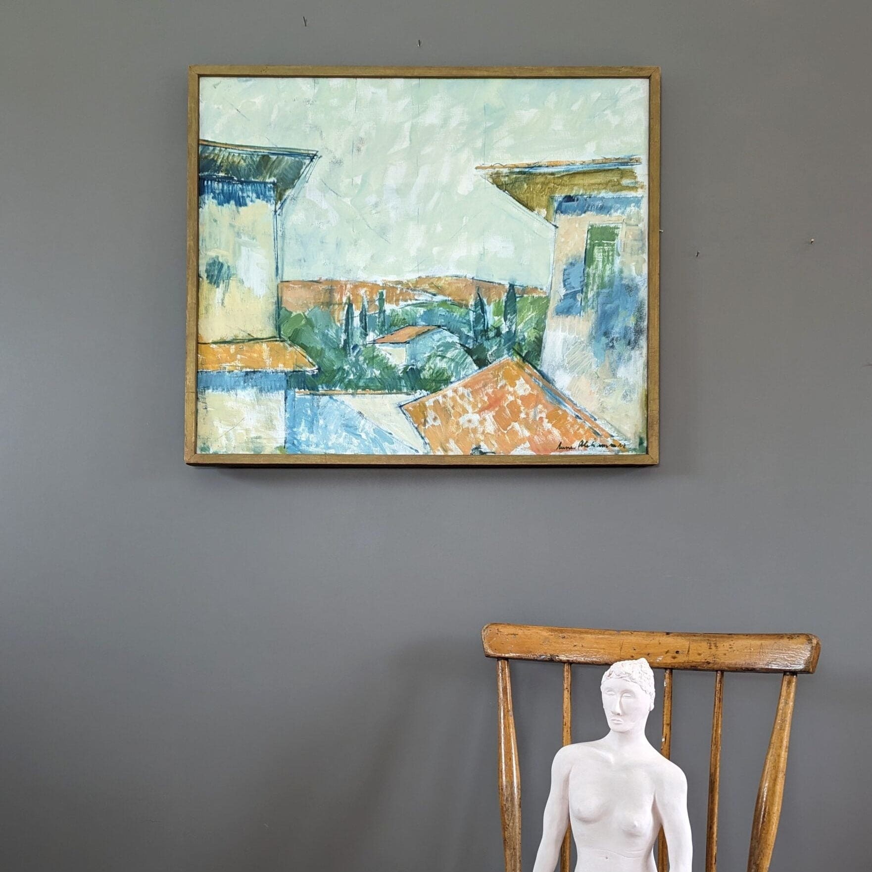 Rustic Houses Oil Painting, original merchant product photograph
