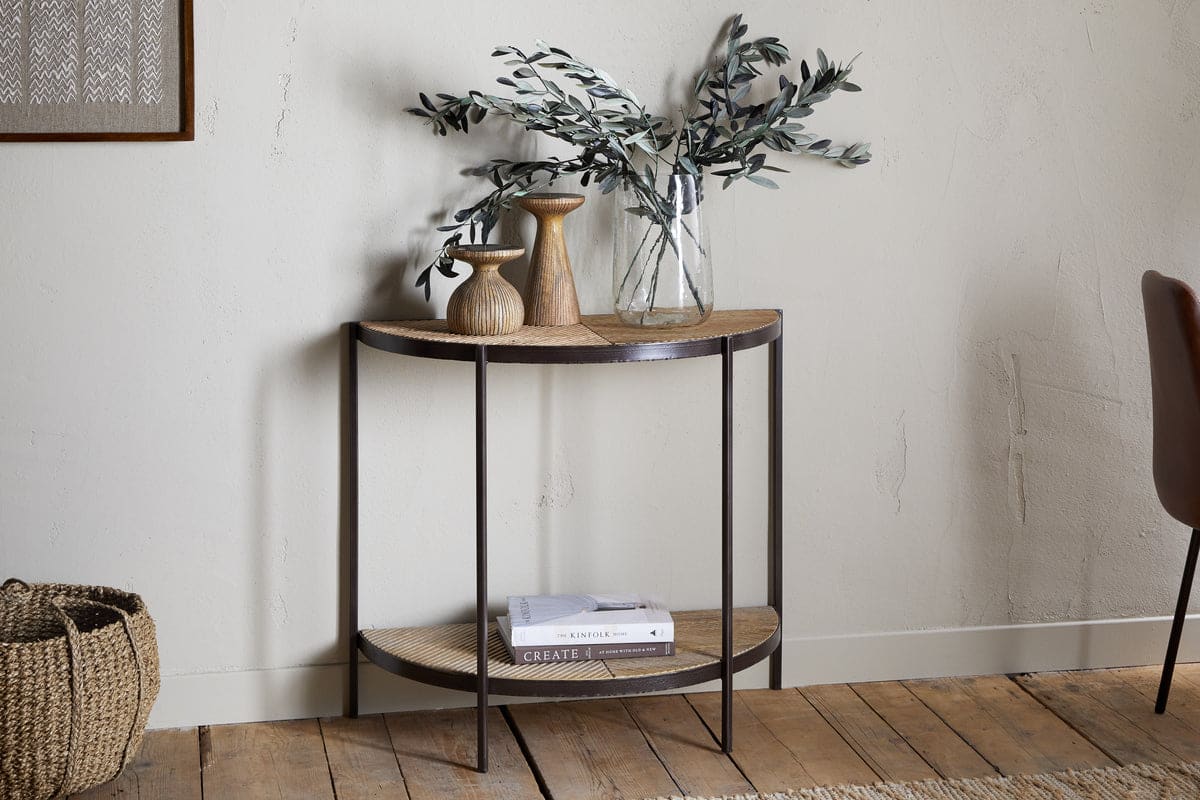 Aasha Mango Wood Half Moon Console Table, retailer reference photograph