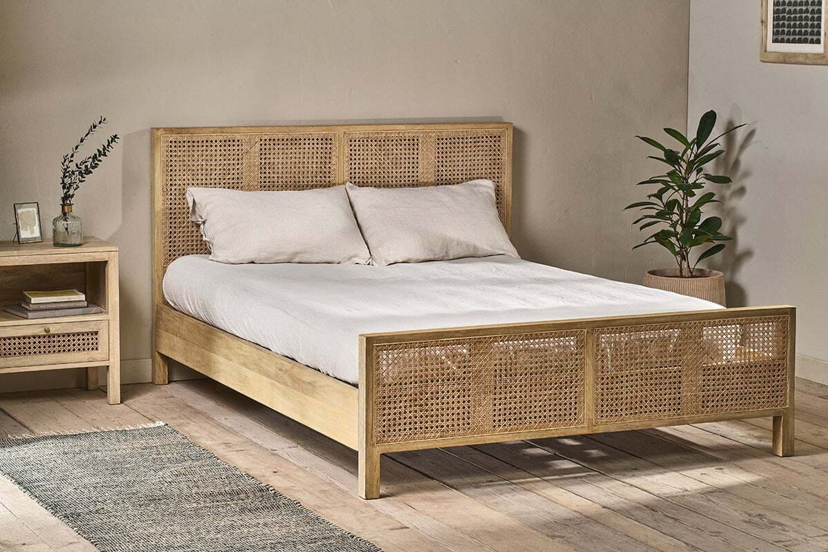 nkuku Saharsa Cane & Mango Wood Bed | Bedroom Furniture | Super King | Natural, retailer reference photograph