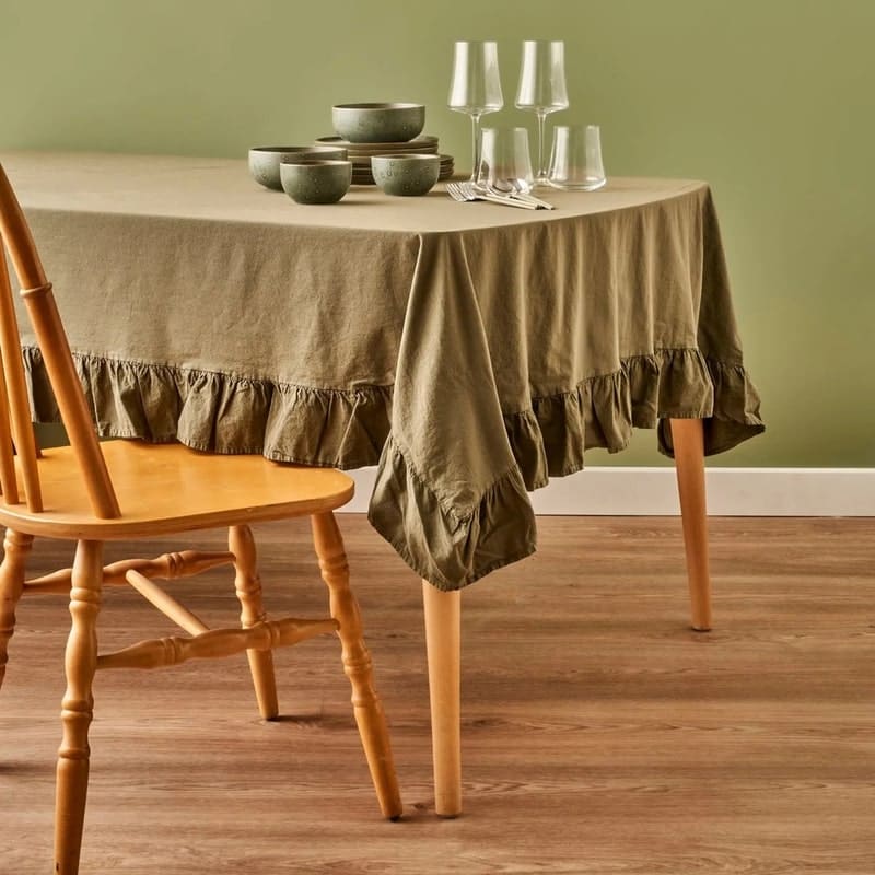 Elegance Ruffled Edge Tablecloth - Khaki, retailer reference photograph