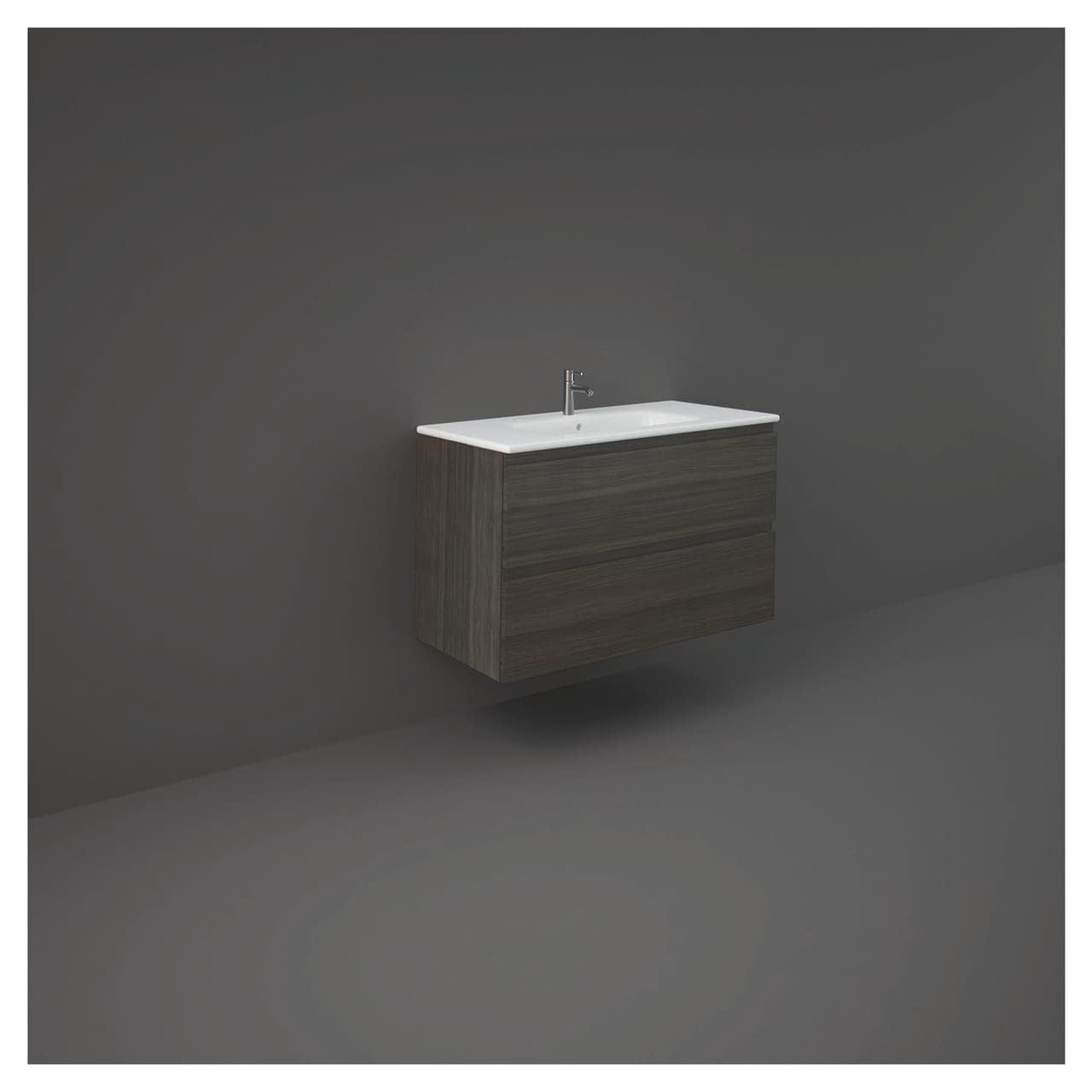 RAK Joy Moka Walnut vanity cabinet, retailer photograph
