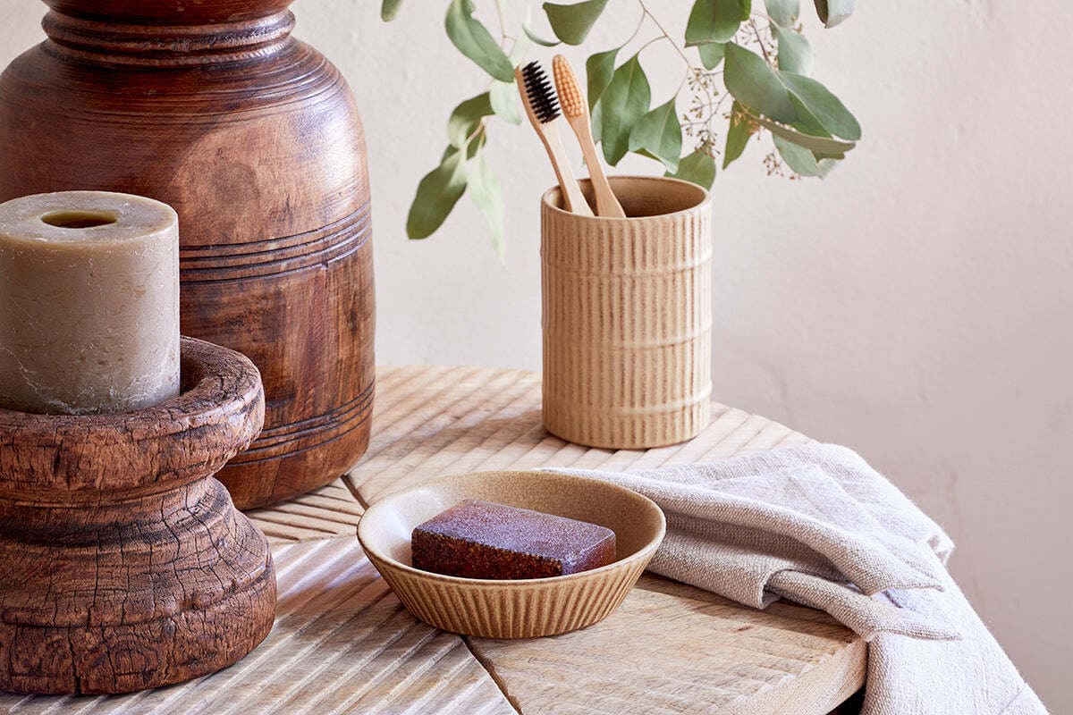 Nkuku Kiani cream ceramic soap dish, retailer photograph