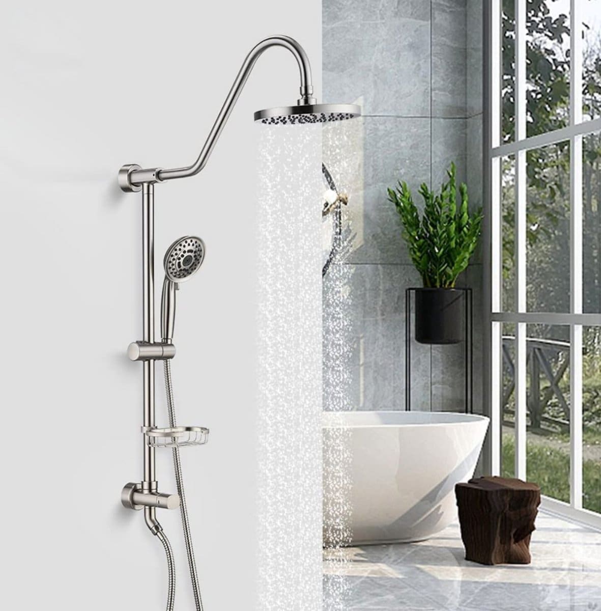 Exbrite brushed-nickel shower rail, retailer photograph